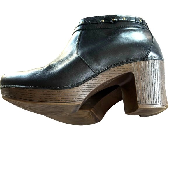 Dansko Dabney Black Nubuck Leather Platform Boots Booties Clogs Side Zip Size 39 - Picture 10 of 13